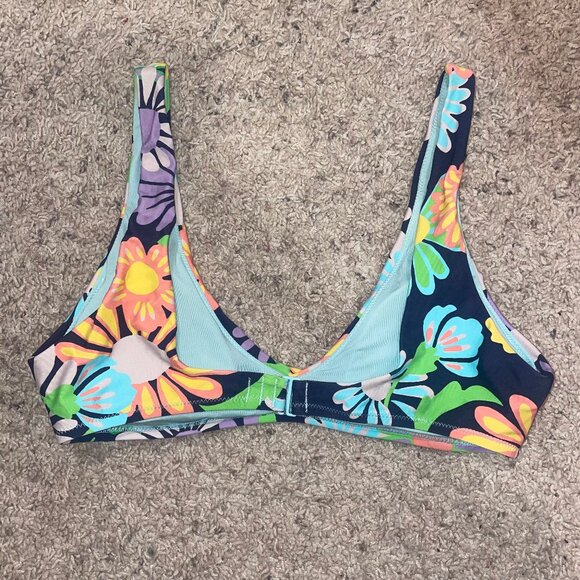 Aerie Navy Floral Scoop Neck Bikini Top - Picture 3 of 4